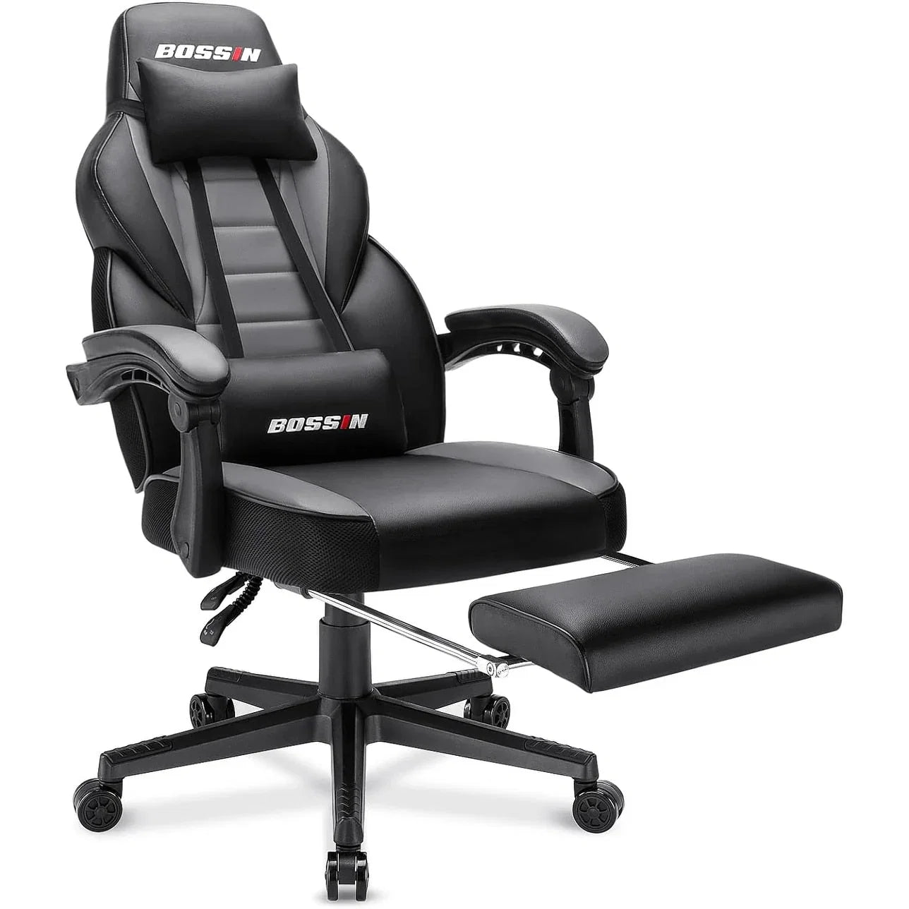 Chaise de jeu style course BOSSIN, fauteuil gamer grande taille 300 lb, chaise d'ordinateur à dossier haut