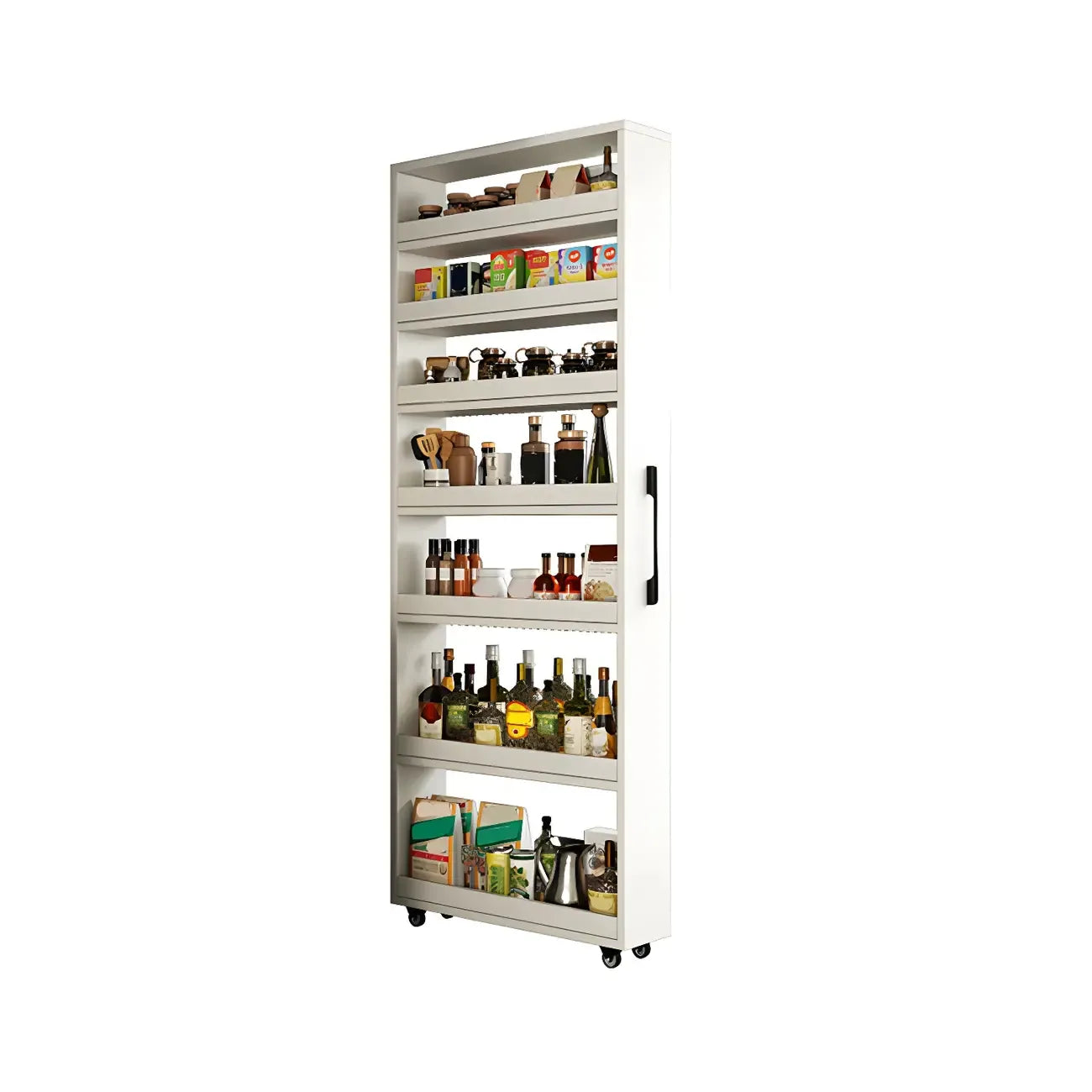 Buffet en bois moderne avec étagères ouvertes et roulettes