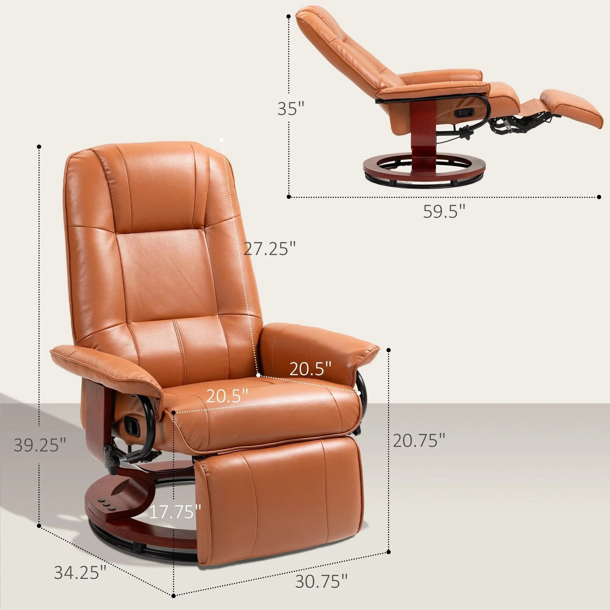 Fauteuil inclinable manuel pivotant en similicuir HomCom avec repose-pieds confortable et relaxant
