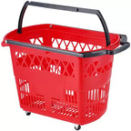 VEVOR Shopping Baskets, 6PCS, 39L Shopping Carts with Handles, Plastic Rolling Shopping Basket with Wheels, Large Portable Shopping Basket Set, Red