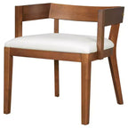 Lot de 2 chaises de salle à manger en cuir PU, chaise d'appoint rembourrée avec siège coussiné blanc brillant et cadre en bois, chaise avec ou sans accoudoirs, Noir/Noyer