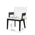 Lot de 2 chaises de salle à manger en cuir PU, chaise d'appoint rembourrée avec siège coussiné blanc brillant et cadre en bois, chaise avec ou sans accoudoirs, Noir/Noyer