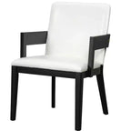 Lot de 2 chaises de salle à manger en cuir PU, chaise d'appoint rembourrée avec siège coussiné blanc brillant et cadre en bois, chaise avec ou sans accoudoirs, Noir/Noyer