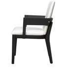 Lot de 2 chaises de salle à manger en cuir PU, chaise d'appoint rembourrée avec siège coussiné blanc brillant et cadre en bois, chaise avec ou sans accoudoirs, Noir/Noyer
