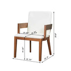 Lot de 2 chaises de salle à manger en cuir PU, chaise d'appoint rembourrée avec siège coussiné blanc brillant et cadre en bois, chaise avec ou sans accoudoirs, Noir/Noyer