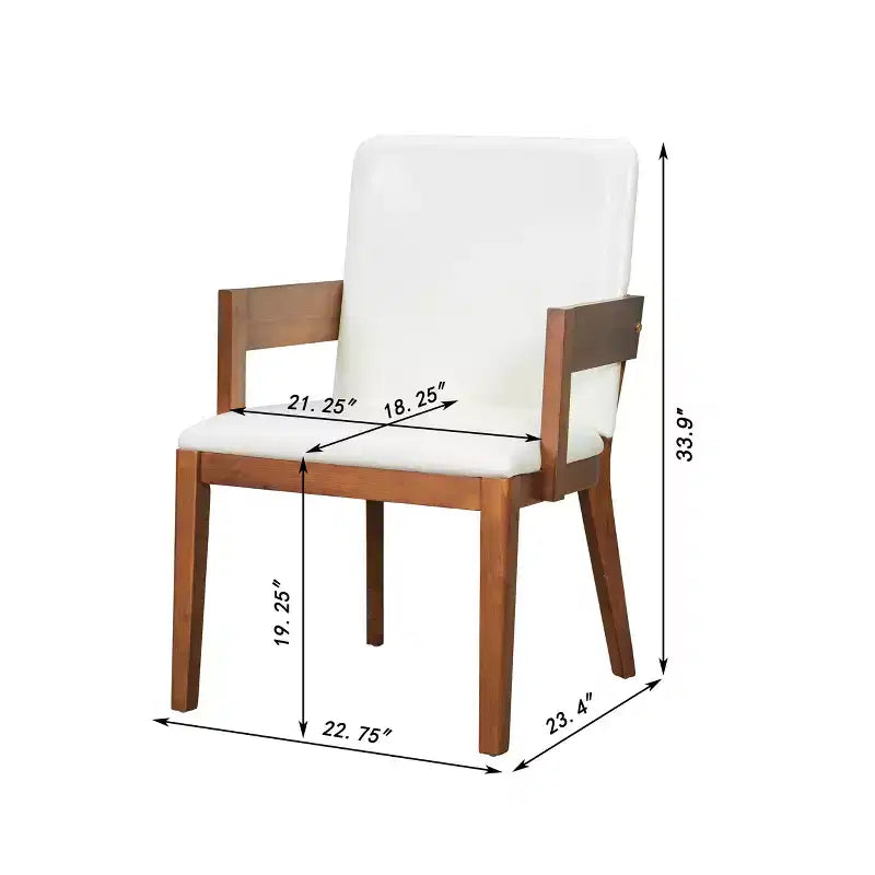 Lot de 2 chaises de salle à manger en cuir PU, chaise d'appoint rembourrée avec siège coussiné blanc brillant et cadre en bois, chaise avec ou sans accoudoirs, Noir/Noyer