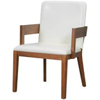 Lot de 2 chaises de salle à manger en cuir PU, chaise d'appoint rembourrée avec siège coussiné blanc brillant et cadre en bois, chaise avec ou sans accoudoirs, Noir/Noyer