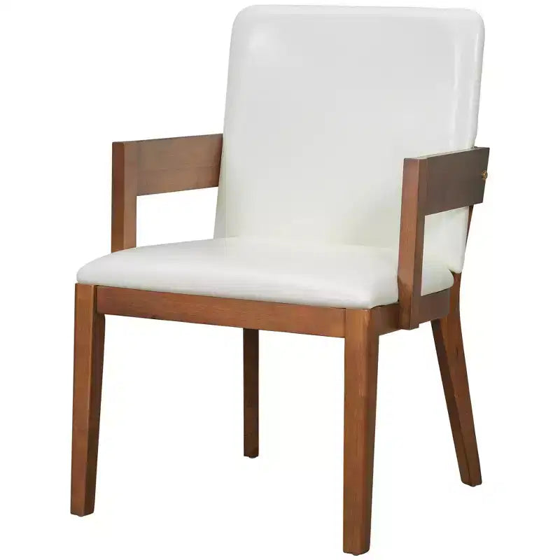 Lot de 2 chaises de salle à manger en cuir PU, chaise d'appoint rembourrée avec siège coussiné blanc brillant et cadre en bois, chaise avec ou sans accoudoirs, Noir/Noyer