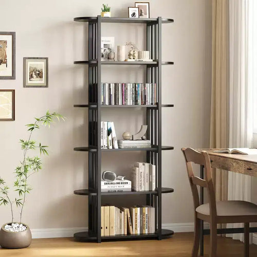 6 Tier Bookshelves, Home Office Bookcase Shelf Storage Organizer, Free Standing Storage Shelving Unit for Bedroom, Living Room and Home Office