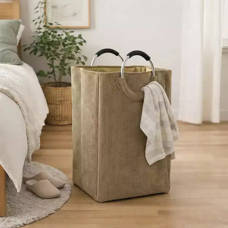 Panier à linge en velours côtelé 55L Beige sable