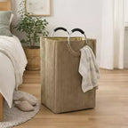 Panier à linge en velours côtelé 55L Beige sable