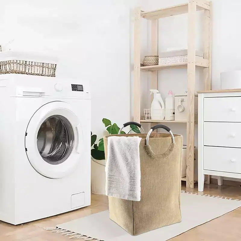 Panier à linge en velours côtelé 55L Beige sable