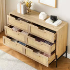Commode à 6 tiroirs pour chambre à coucher, Table console en rotin pour chambre à coucher