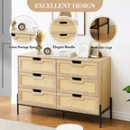 Commode à 6 tiroirs pour chambre à coucher, Table console en rotin pour chambre à coucher