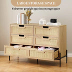 Commode à 6 tiroirs pour chambre à coucher, Table console en rotin pour chambre à coucher