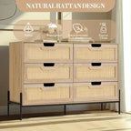 Commode à 6 tiroirs pour chambre à coucher, Table console en rotin pour chambre à coucher