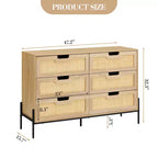 Commode à 6 tiroirs pour chambre à coucher, Table console en rotin pour chambre à coucher