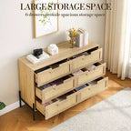 Commode à 6 tiroirs pour chambre à coucher, Table console en rotin pour chambre à coucher