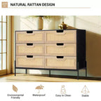 Commode à 6 tiroirs pour chambre à coucher, Table console en rotin pour chambre à coucher
