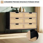 Commode à 6 tiroirs pour chambre à coucher, Table console en rotin pour chambre à coucher