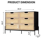 Commode à 6 tiroirs pour chambre à coucher, Table console en rotin pour chambre à coucher