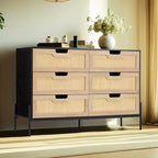 Commode à 6 tiroirs pour chambre à coucher, Table console en rotin pour chambre à coucher