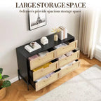 Commode à 6 tiroirs pour chambre à coucher, Table console en rotin pour chambre à coucher