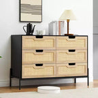 6-Drawer Dresser for Bedroom Rattan Console Table for Bedroom