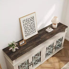 Meuble TV de ferme pour téléviseur de 70 pouces, meuble de divertissement moderne avec portes vitrées et rangement, meuble console média pour salon, blanc