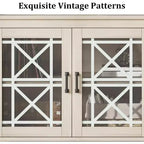 Meuble TV de ferme pour téléviseur de 70 pouces, meuble de divertissement moderne avec portes vitrées et rangement, meuble console média pour salon, blanc
