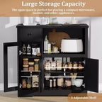 Meuble de rangement pour micro-ondes de cuisine avec 3 portes, 1 tiroir et étagères réglables, Armoire de rangement pour garde-manger