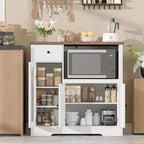 Meuble de rangement pour micro-ondes de cuisine avec 3 portes, 1 tiroir et étagères réglables, Armoire de rangement pour garde-manger
