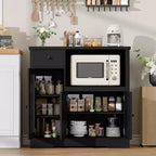 Meuble de rangement pour micro-ondes de cuisine avec 3 portes, 1 tiroir et étagères réglables, Armoire de rangement pour garde-manger