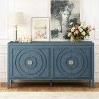 Hostack Buffet Cabinet Sideboard with Circular Groove Doors & Round Handles for Dining and Living Room, Antique Blue