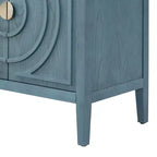 Buffet de salle à manger/salon avec portes rainurées circulaires et poignées rondes, Bleu antique