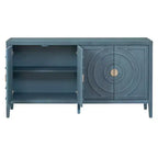 Buffet de salle à manger/salon avec portes rainurées circulaires et poignées rondes, Bleu antique