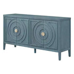 Buffet de salle à manger/salon avec portes rainurées circulaires et poignées rondes, Bleu antique