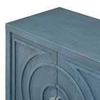 Buffet de salle à manger/salon avec portes rainurées circulaires et poignées rondes, Bleu antique