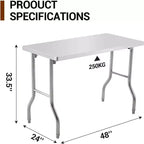 Table de Travail Commerciale, Poste de Travail, Table de Préparation en Acier Inoxydable Pliante avec Pieds Réglables en Métal
