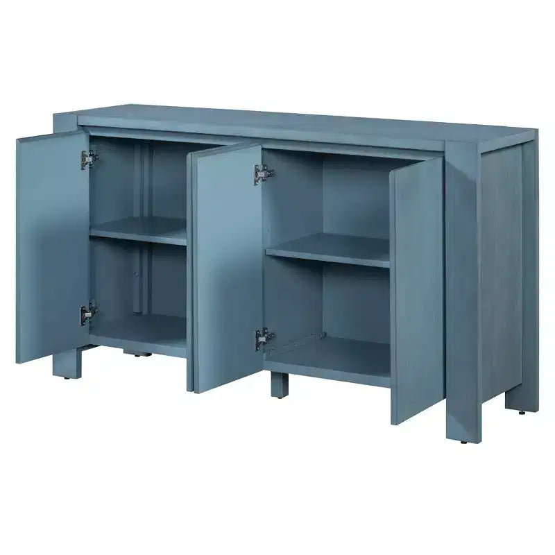 Bahut de ferme à 4 portes avec étagères réglables pour salle à manger et cuisine, bleu marine