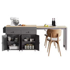 Îlot de cuisine de 189 cm avec table à manger extensible, chariot roulant avec 4 armoires, 2 tiroirs, porte-épices, étagères réglables