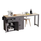 Îlot de cuisine de 189 cm avec table à manger extensible, chariot roulant avec 4 armoires, 2 tiroirs, porte-épices, étagères réglables