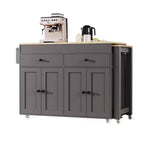 Îlot de cuisine de 189 cm avec table à manger extensible, chariot roulant avec 4 armoires, 2 tiroirs, porte-épices, étagères réglables
