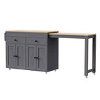 Îlot de cuisine de 189 cm avec table à manger extensible, chariot roulant avec 4 armoires, 2 tiroirs, porte-épices, étagères réglables