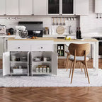 Îlot de cuisine de 189 cm avec table à manger extensible, chariot roulant avec 4 armoires, 2 tiroirs, porte-épices, étagères réglables