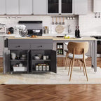 Îlot de cuisine de 189 cm avec table à manger extensible, chariot roulant avec 4 armoires, 2 tiroirs, porte-épices, étagères réglables