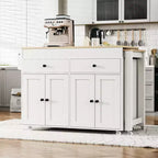 Îlot de cuisine de 189 cm avec table à manger extensible, chariot roulant avec 4 armoires, 2 tiroirs, porte-épices, étagères réglables