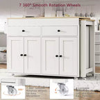 Îlot de cuisine de 189 cm avec table à manger extensible, chariot roulant avec 4 armoires, 2 tiroirs, porte-épices, étagères réglables
