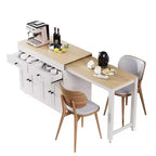 Îlot de cuisine de 189 cm avec table à manger extensible, chariot roulant avec 4 armoires, 2 tiroirs, porte-épices, étagères réglables