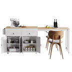 Îlot de cuisine de 189 cm avec table à manger extensible, chariot roulant avec 4 armoires, 2 tiroirs, porte-épices, étagères réglables